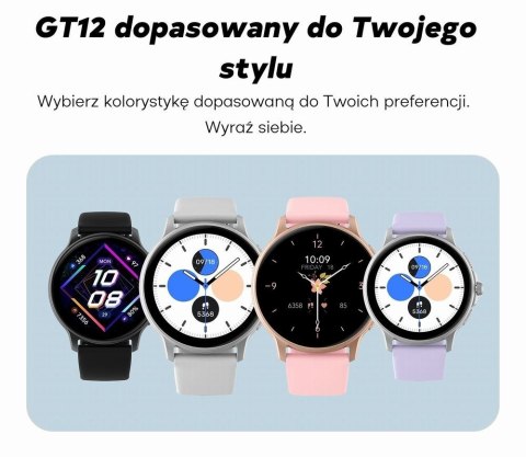 Smartwatch Damski GRAVITY GT12-4 Czarny Pasek Silikonowy + Bransoleta Różowe Złoto